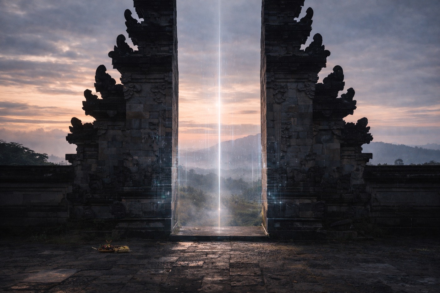 Mystical light through a Balinese gateway