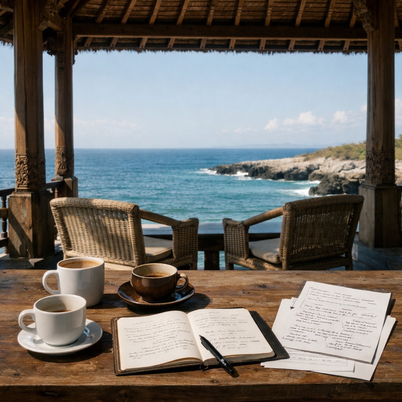 Balinese pavilion with ocean view